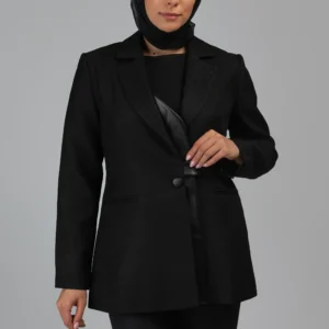 پیراهن زنانه دکمه‌دار پاییز-زمستانه مشکی رسمی نوادو