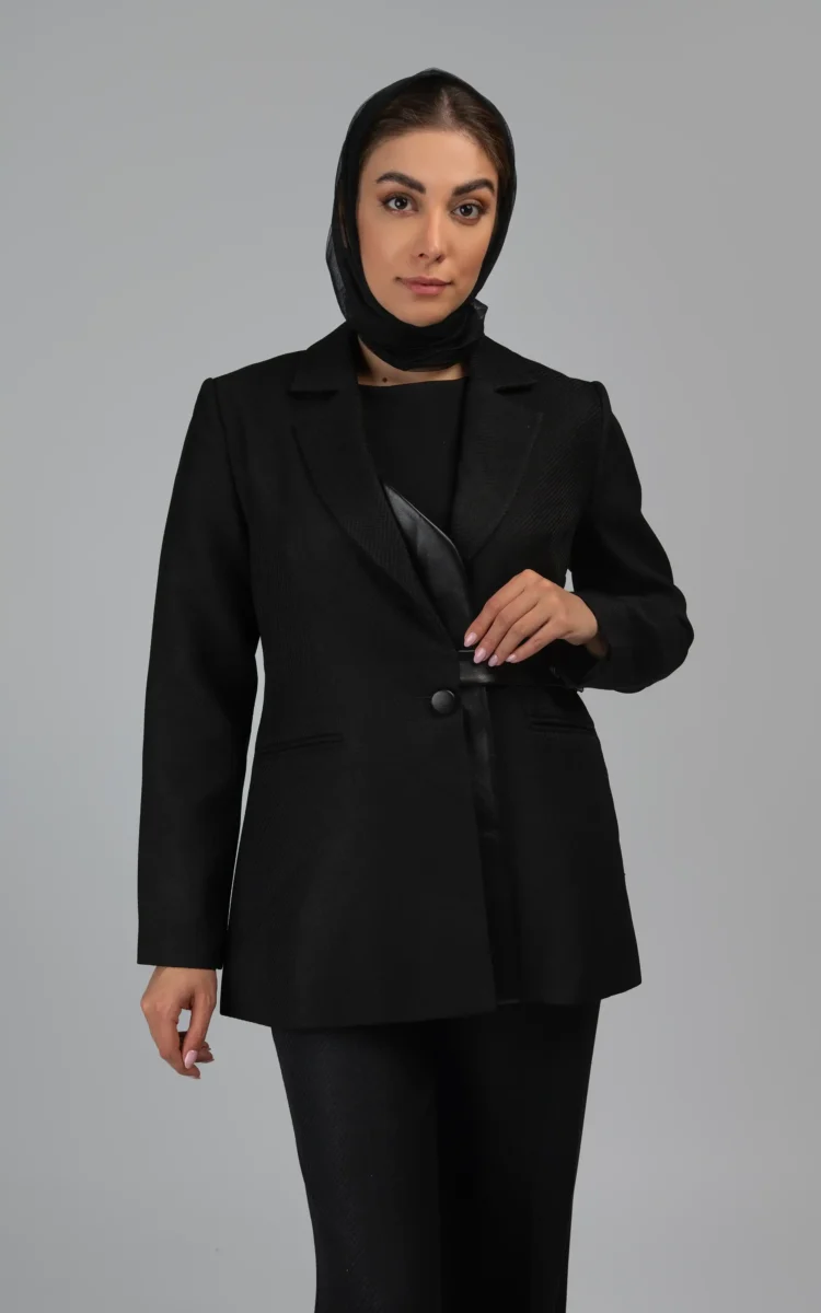 پیراهن زنانه دکمه‌دار پاییز-زمستانه مشکی رسمی نوادو