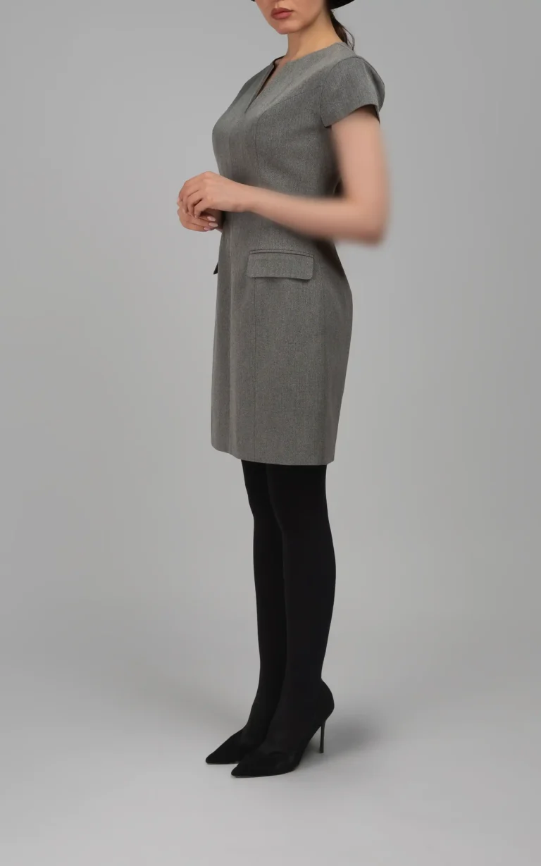 پیراهن زنانه طوسی آستین کوتاه کلاهی پاییز-زمستانه رسمی نوادو