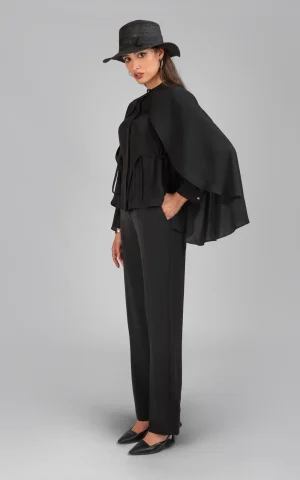 شومیز زنانه مشکی نوادو (Nevado) مدل آستین شنلی کمر گت‌دار کد 404112041709 - Image 3