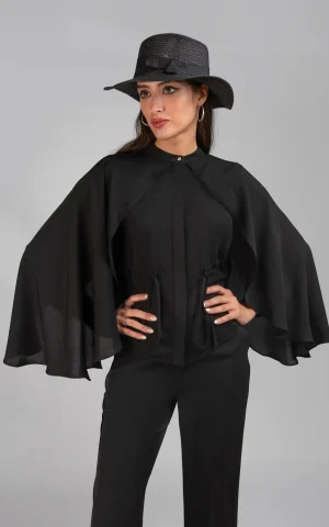 شومیز زنانه مشکی نوادو (Nevado) مدل آستین شنلی کمر گت‌دار کد 404112041709