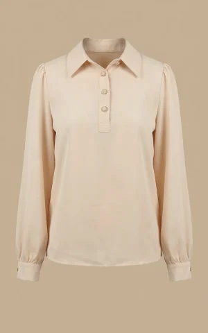 بلوز زنانه کرمی رنگ آستین بیشاپ پاییز-زمستانه نوادو