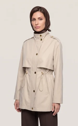 بارانی زنانه کرمی یقه ایستاده با کمر بندکشی nevado کد 404132051745 - Image 2