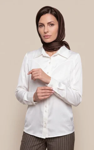 شومیز زنانه سفید یقه‌دار با دکمه‌های ظریف nevado کد 405112161531 - تصویر 2