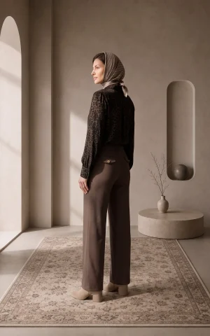 شلوار زنانه قهوه‌ای کمر بلند nevado کد 405123111711 - Image 3