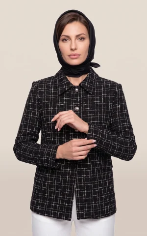 کت زنانه مشکی چهارخانه ریز با دکمه‌های نقره‌ای nevado کد 404113031901 - تصویر 2