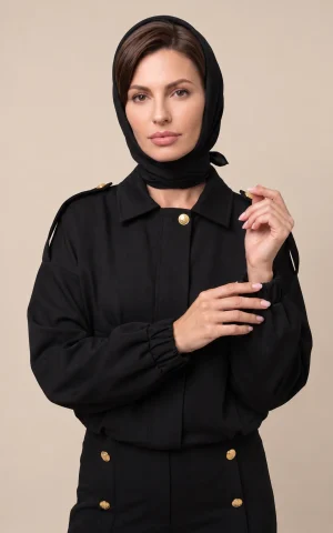 کاپشن زنانه کوتاه یقه برگردان با دکمه‌های طلایی nevado کد 404127031887 - تصویر 2