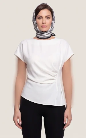 بلوز زنانه یقه گرد با آستین کوتاه و چین پهلو nevado کد 405012451602 - تصویر 2
