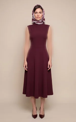 پیراهن زنانه زرشکی میدی بدون آستین دامن گشاد nevado کد 405014021705 - تصویر 4