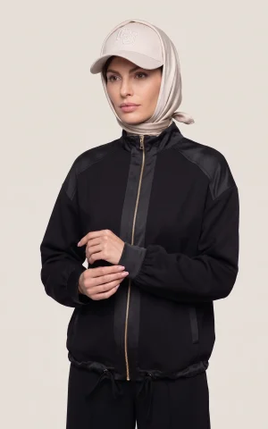 کاپشن زنانه مشکی زیپ‌دار با کلاه و بند تنظیم nevado کد 405027031820 - تصویر 2