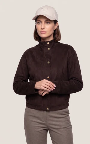 کاپشن زنانه قهوه‌ای یقه ایستاده با دکمه طلایی nevado کد 405027061953 - تصویر 2