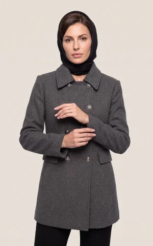 پالتو زنانه طوسی یقه برگردان با دکمه‌های دو ردیفه nevado کد 405118041973 - تصویر 2